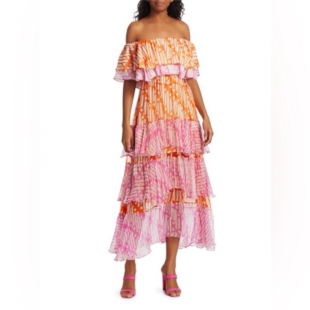 NEW RHODE Ash Off-The-Shoulder Batik Cotton Dress